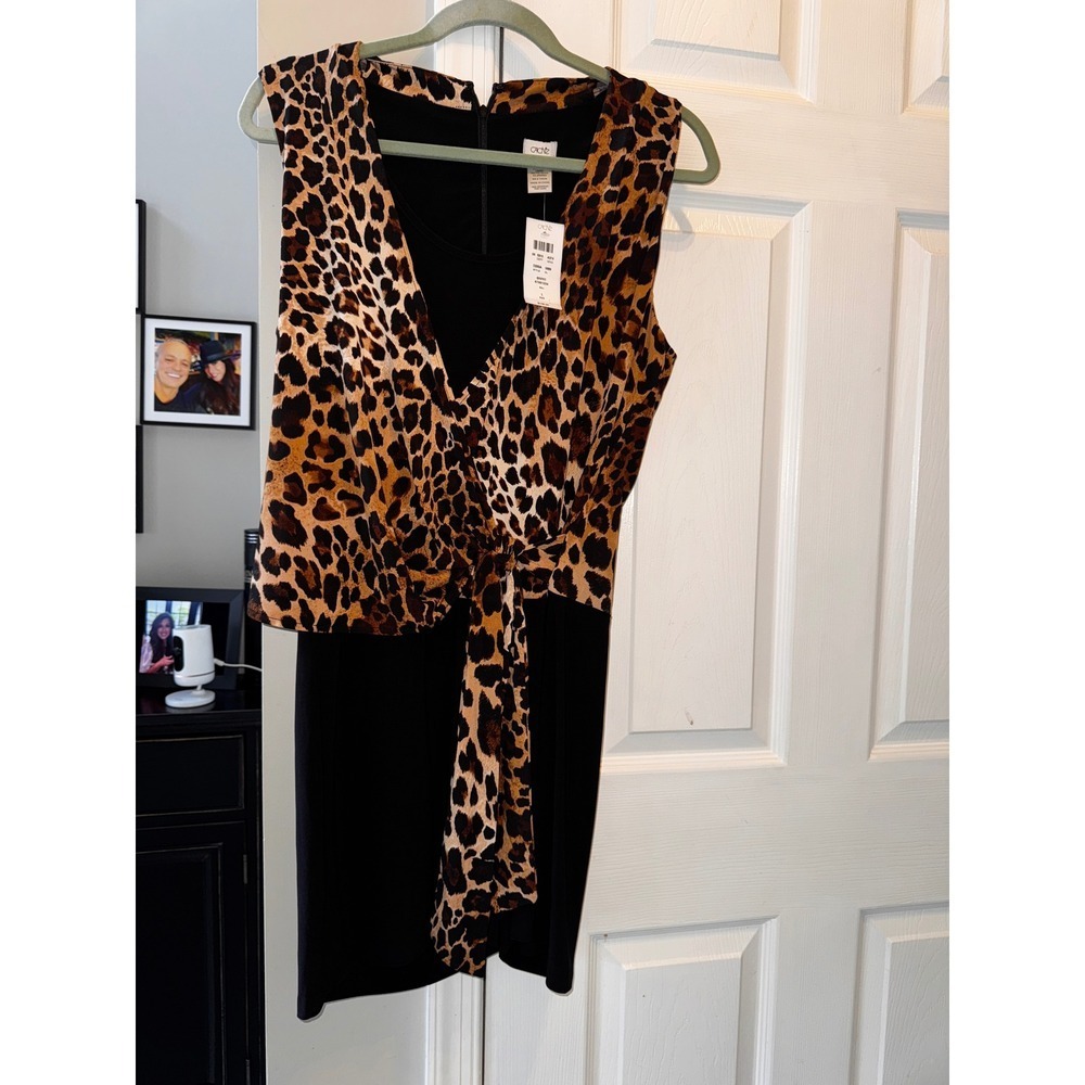 Cache Leopard Print Dress Black Sleeveless Formal‎ Career Cocktail Party L